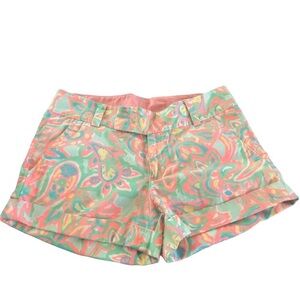 Lilly Pulitzer Barclay Cuffed Board Short Sz. 0 Bright Paisley Pink Green Blue